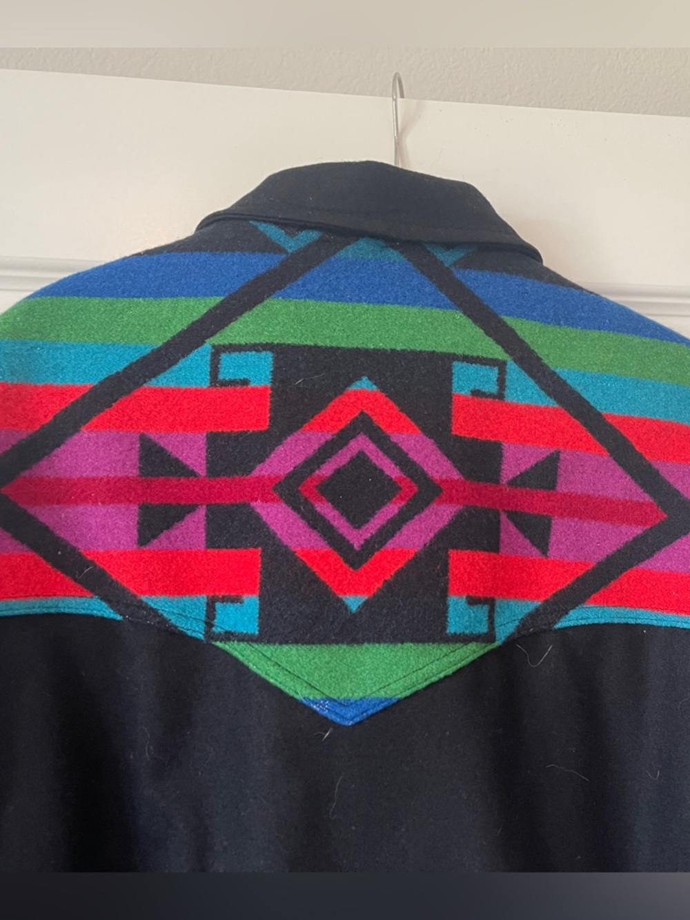 {Pendleton} Vintage XL Wool Aztec Collar Black Multicolor Zip Jacket - Picture 4 of 10